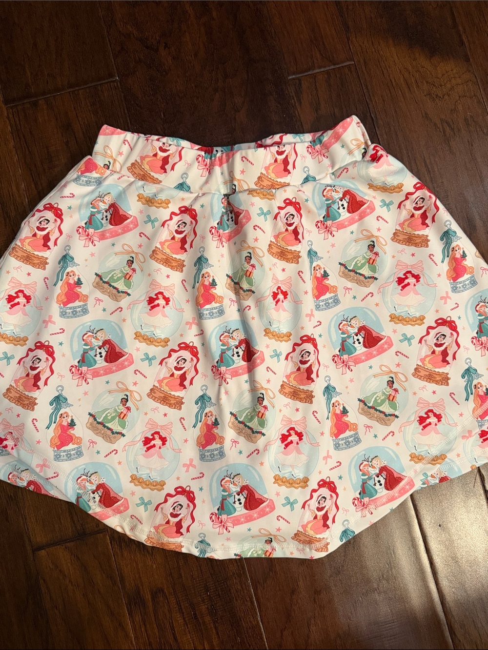 Cream Girls' Skater Skirt with Pink & Aqua Mermaid Print